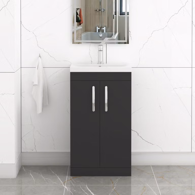 Royal Bathrooms Turin 500mm Matt Black Floor Standing 2 Door Vanity Unit with Mid-Edge Basin