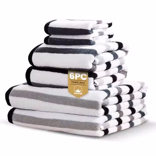Rapport Home Amalfi 6-Piece Striped Cotton Towel Bale Set in Black, 500GSM