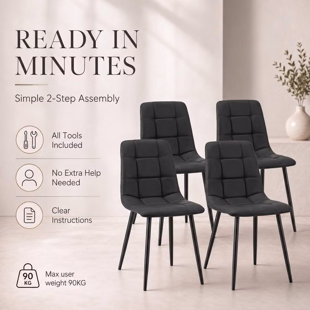 Bravich LTD Zurich Dining Chair Set of 4 in Black Embossed Synthetic Leather with Metal Legs – 8