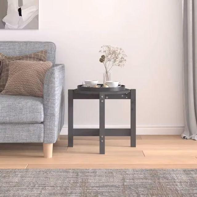 Berkfield Home Beautiful Round Grey Solid Pine Wood Coffee Table, Diameter: 52.5 cm, Height: 45 cm