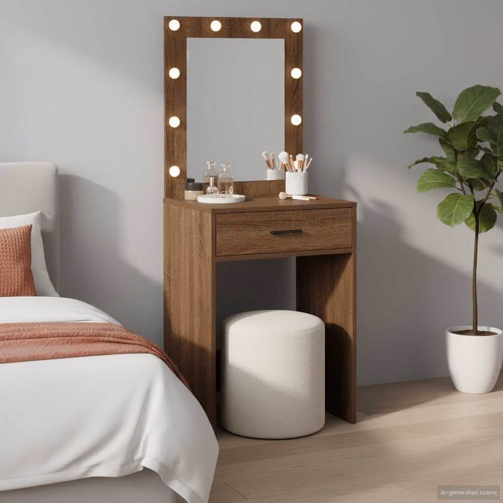 Berkfield Home Modern Hollywood LED Dressing Table in Brown Oak, W/D/H: 50 x 41 x 135 cm – 2