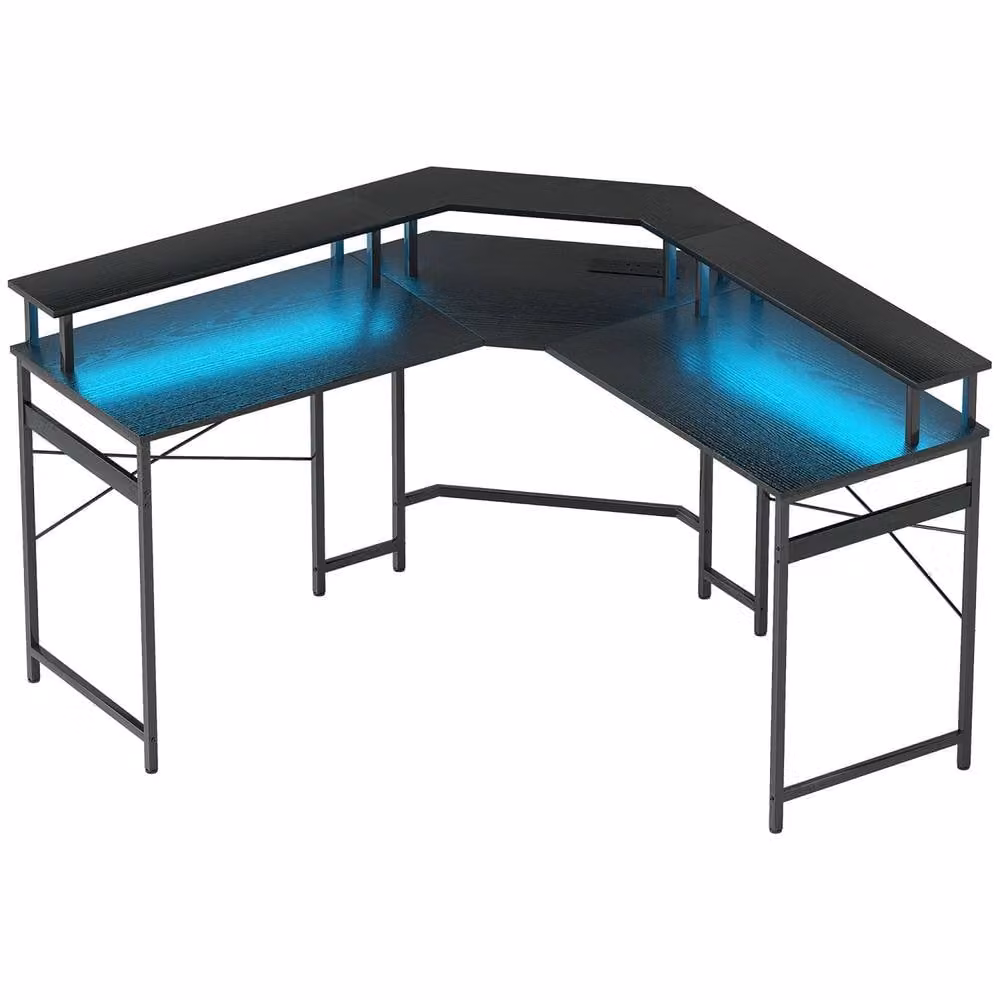Wyld Haus Vevano L Shaped Corner Work Desk in Black with Integrated 16 Colour LED, W: 138.5 cm, H: 73 cm – 1
