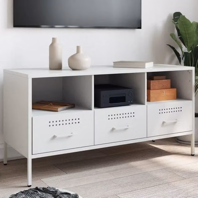 Berkfield Home Industrial White Metal TV Cabinet, W: 100.5 cm, D: 39 cm, H: 50.5 cm – 1