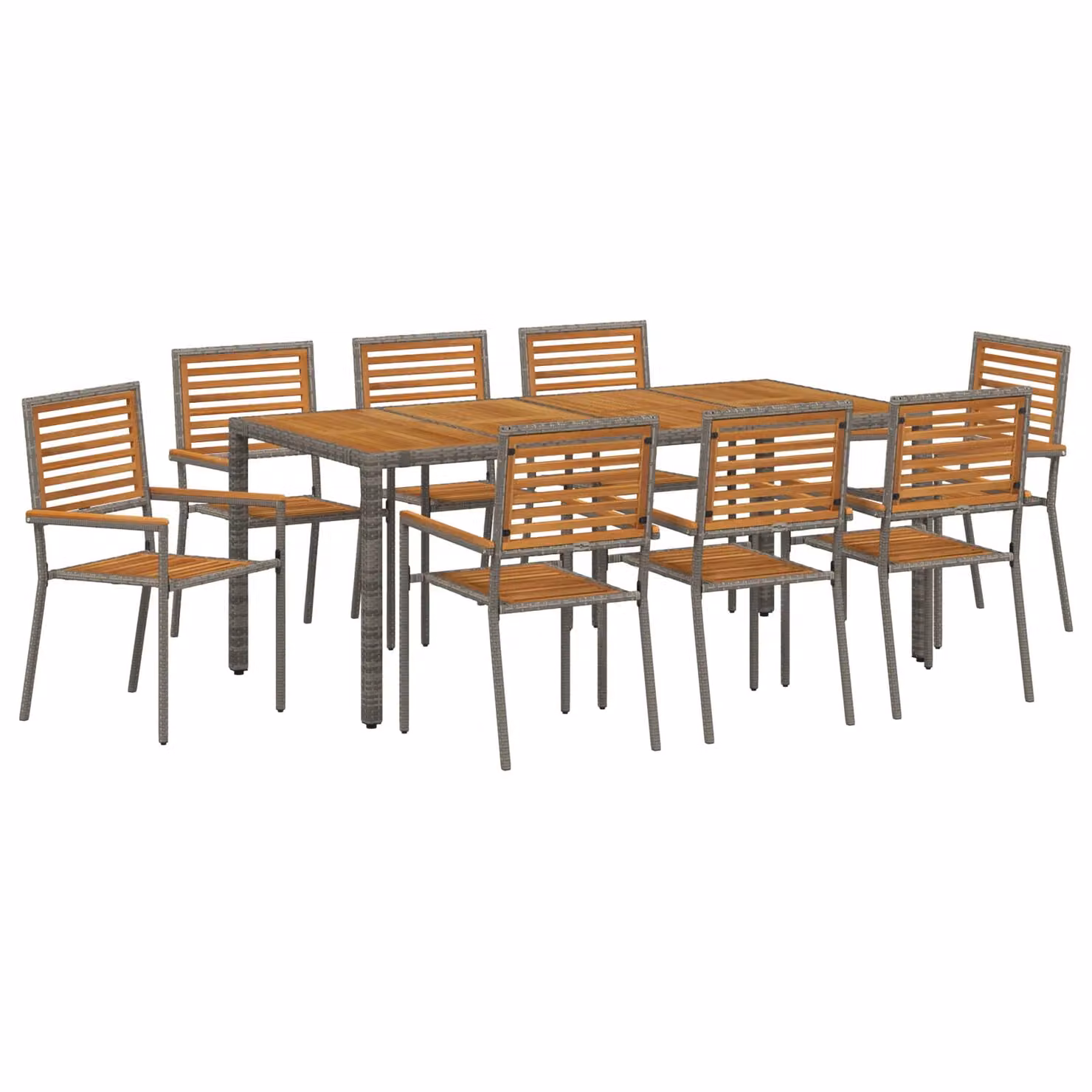Berkfield Home 9 Piece Grey Poly Rattan and Acacia Wood Garden Dining Set – 2