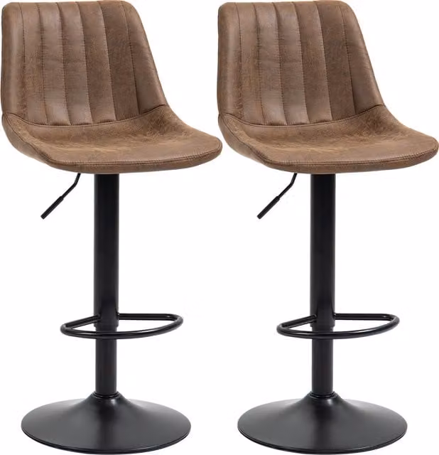HOMCOM Set of 2 Brown Leather Upholstered Breakfast Bar Stools with Back and Swivel Seat – 1