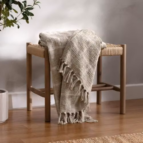 Yard Beni Woven Cotton Checked Throw with Fringes in Beige, W: 130 cm, L: 180 cm – 2