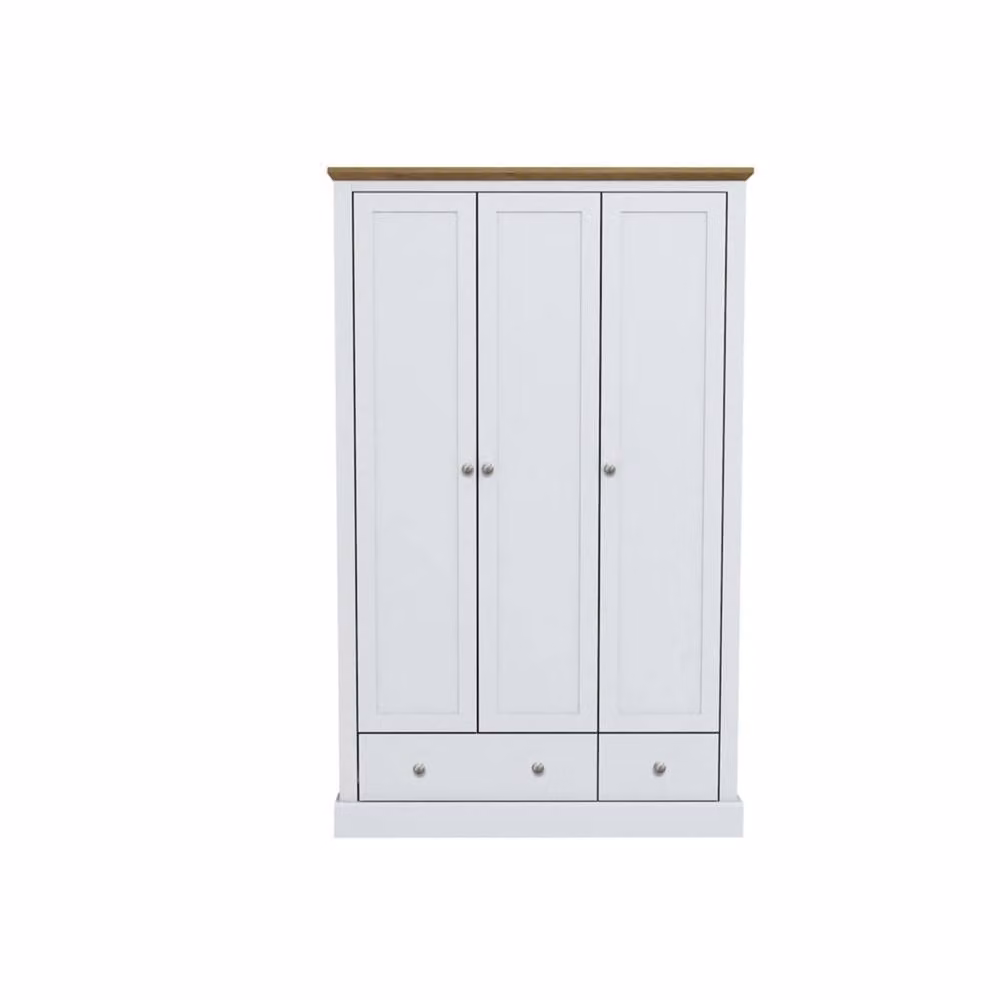 Wyld Haus Ardee 3 Door Wardrobe with 3 Internal Drawers in White and Natural Oak, H 181.5 x W 112.9 x D 56 cm – 2