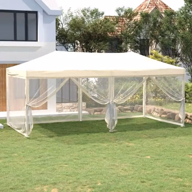 Berkfield Home Folding Party Tent with Sidewalls in Beige, W 6 m x D 3 m x H 3 m
