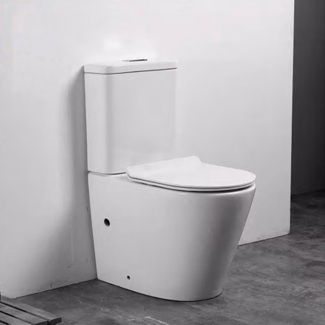 Limoge Rosario White Floor Standing Close-Coupled Rimless Toilet with Soft Close Seat, H 62.0 cm x W 36.5 cm x D 48.6 cm