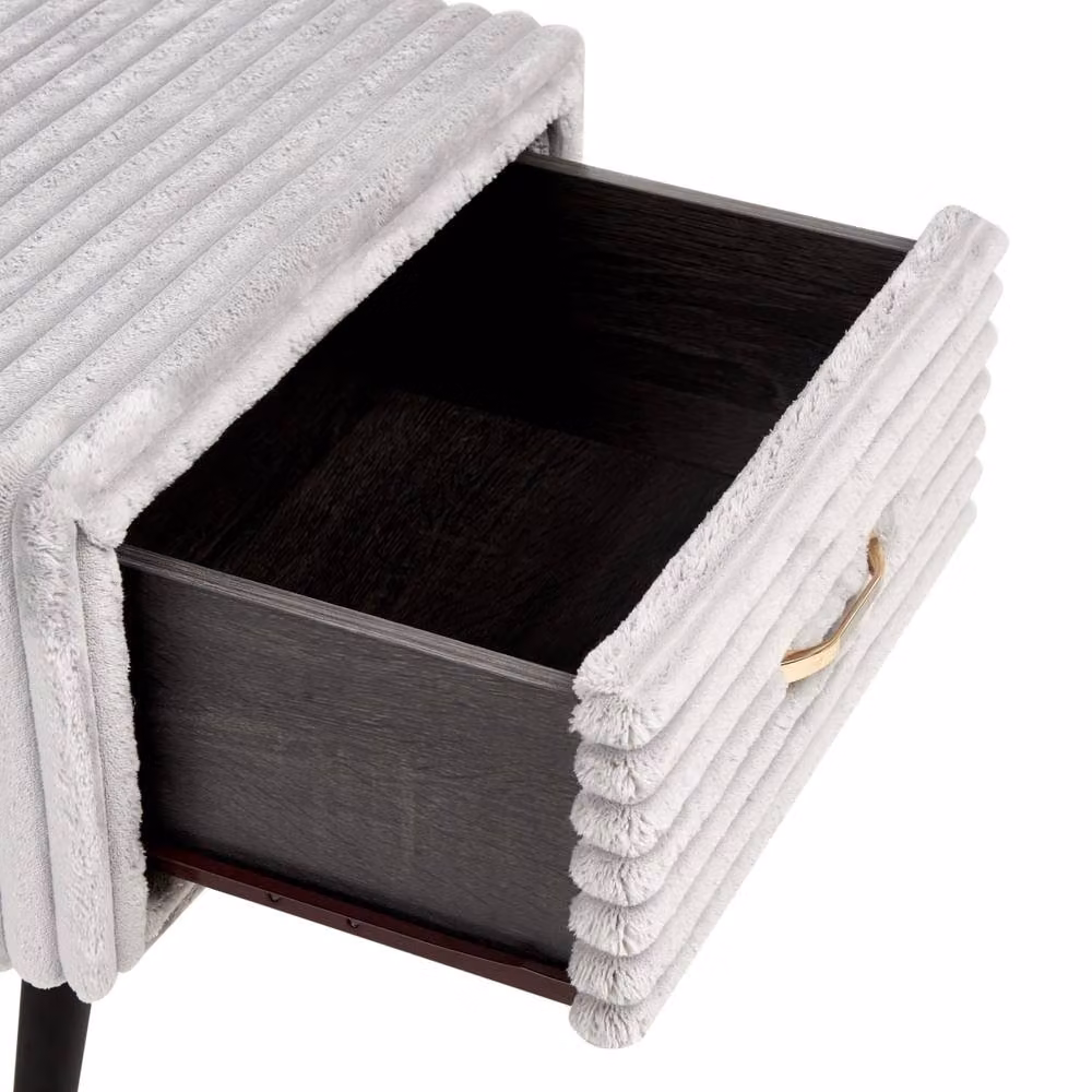 Wyld and Coco Bedside Table in Light Grey Jumbo Corduroy with 1 Drawer – 3