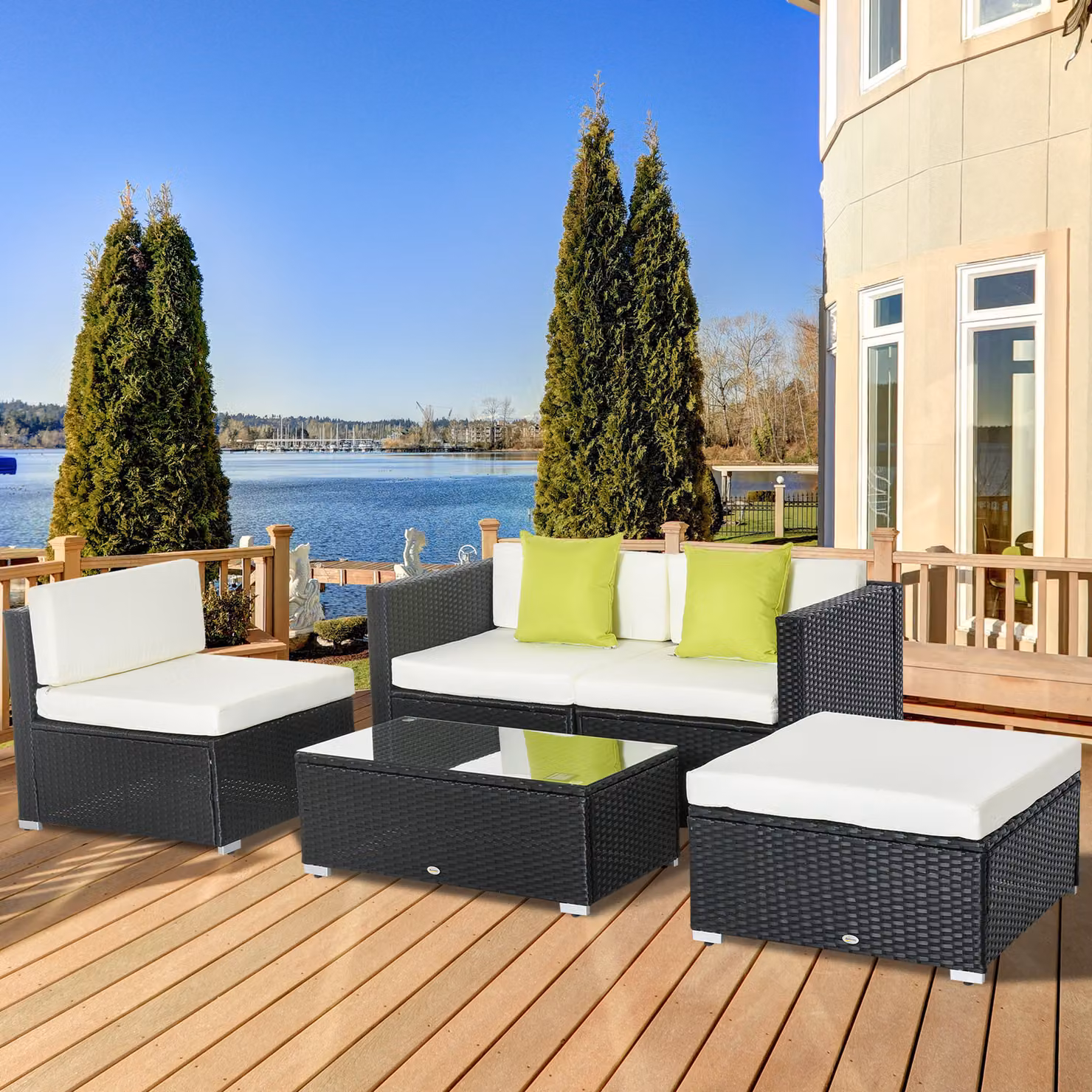 Outsunny 4-Seater L-Shape Garden Rattan Sofa Set with Coffee Table and Cushions – 2