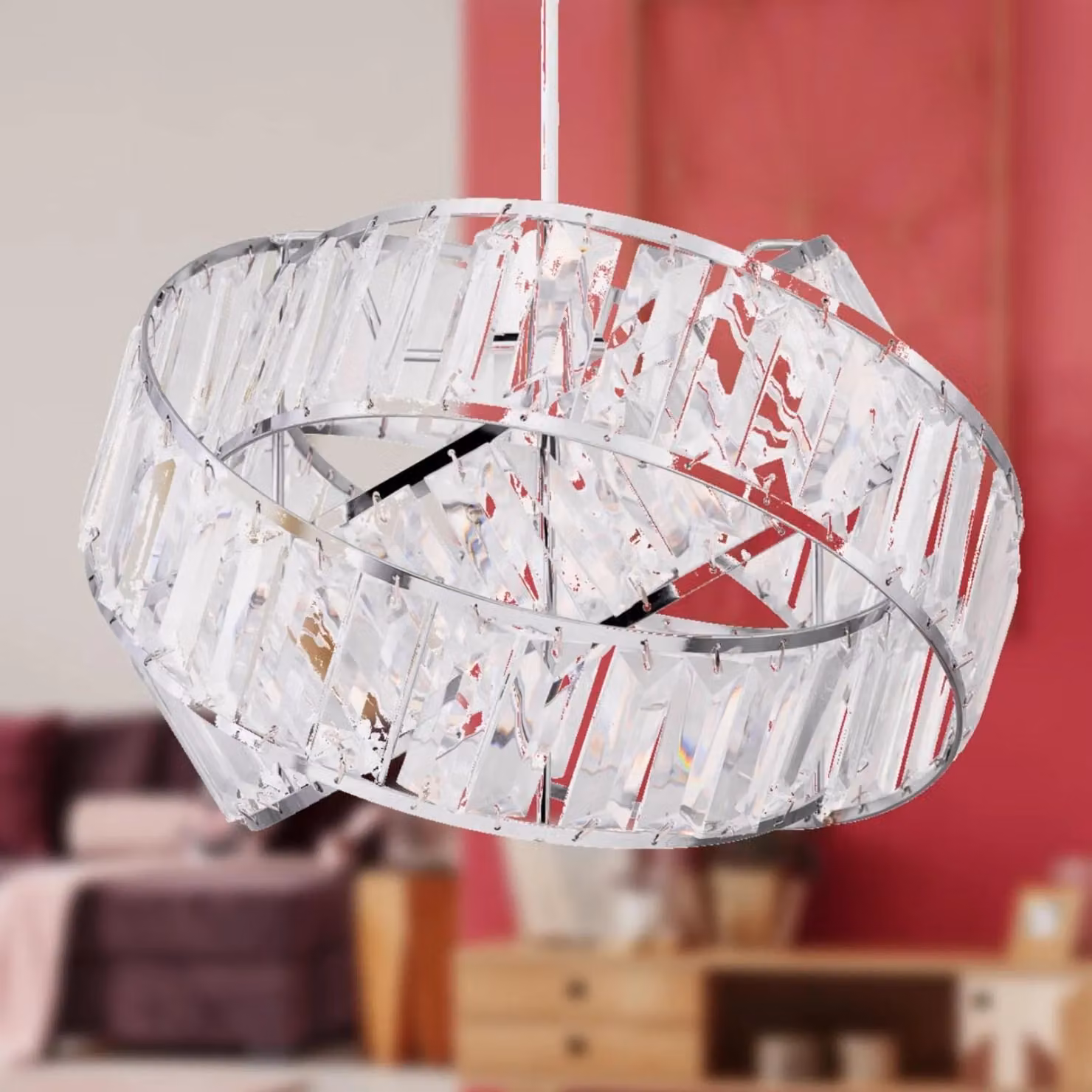 First Choice Lighting Clear Jewelled Layered Twist Crystal Ceiling Light Shade – 3
