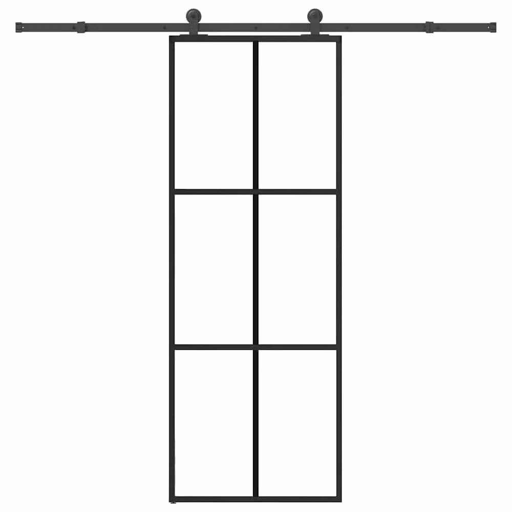 Berkfield Home Modern Sliding Door with Hardware Set, Black ESG Glass and Aluminium, W: 76 cm, H: 205 cm – 2