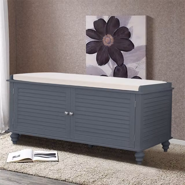 Livingandhome Black MDF Wood Shoe Cabinet with Fabric Cushion