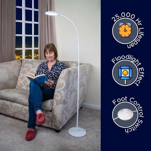 Lifemax High Vision LED Floor Reading Light in Black with Adjustable Arc and Cool White Illumination – 2