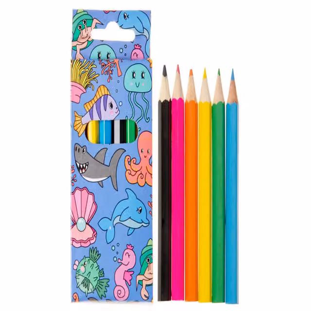 LG-Imports 12 Pack of Sea Animal Themed Multicolour and White Wax Wood Coloured Pencils for Children, Length: 9 cm