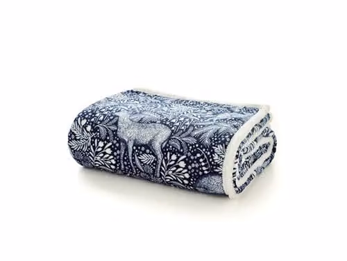 Deyongs Woodland Folk Sherpa Fleece Throw Blanket, Reversible Navy Blue, W/D/H: 140 x 180 cm – 2