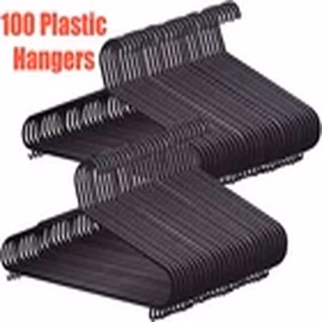 EONLION 100 Pack Black Non-Slip Plastic Adult Clothes Hangers with Notches – 1
