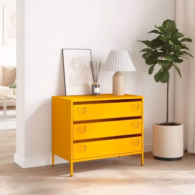 Berkfield Home Mustard Yellow Metal Sideboard W/D/H: 68 x 39 x 58.5 cm