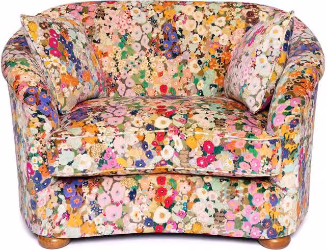 House of Hackney Hollyhocks Velvet Vesper Loveseat in Multicolour Floral Fabric, W/D/H: 138 x 90 x 86 cm
