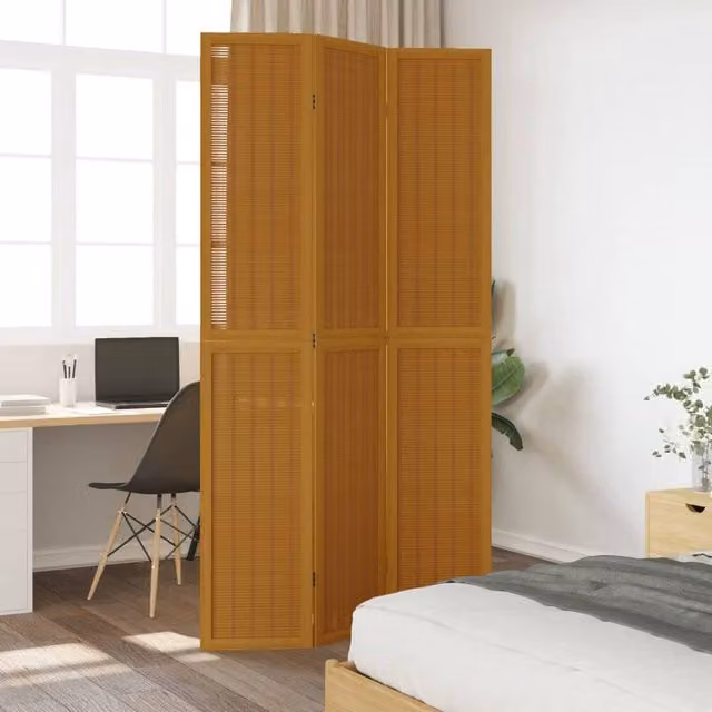 Berkfield Home 3-Panel Brown Solid Wood Paulownia Room Divider H 220 cm x W 110 cm – 1