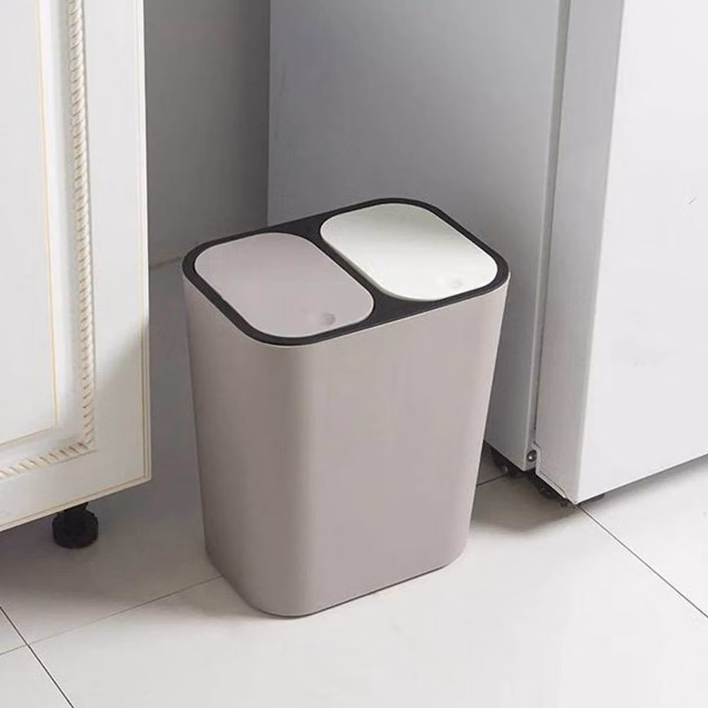 Kelvenix 15L Double Recycling Bin with Flip Lid, Grey – 3