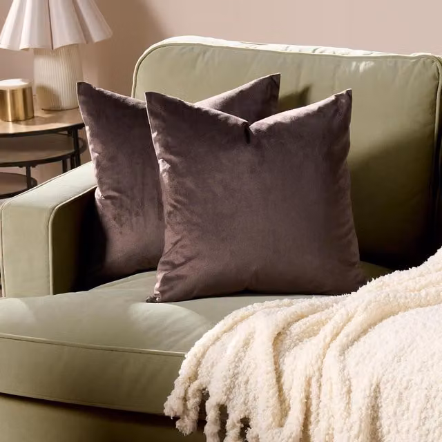 OHS Matte Velvet Square Cushion Covers in Brown