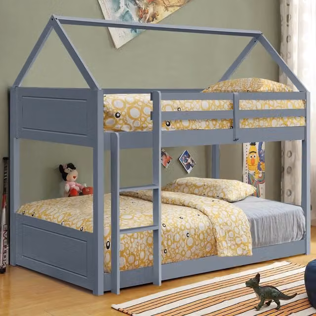 Comfy Living House Style Single Bunkbed in Grey, W/D/H: 90 x 190 cm – 1