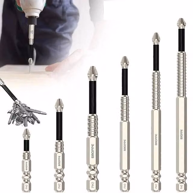 VOGREX 6-Piece Anti-Slip Magnetic Screwdriver Drill Bit Set in Silver