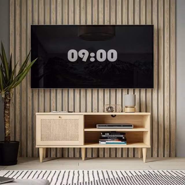 Furniture To Go Calasetta Single Door TV Unit in Brown and Beige Rattan
