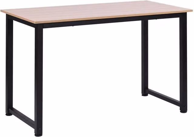 PAWNORA Computer Desk with Light Oak Top and Black Metal Frame