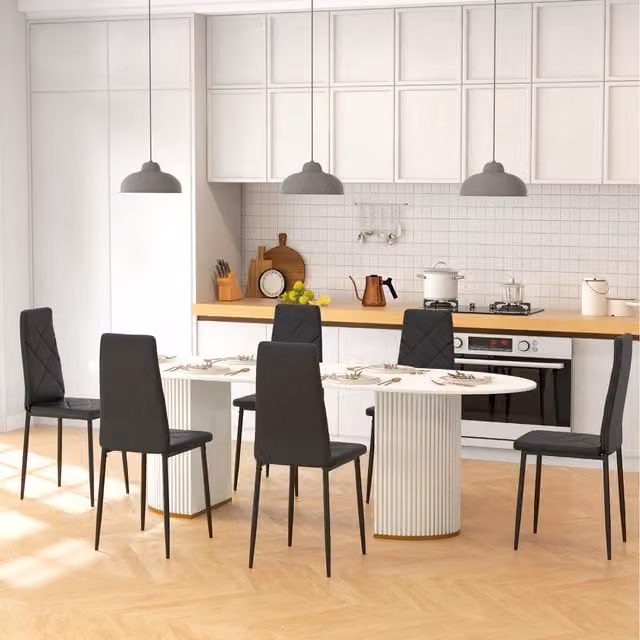 HOMCOM Set of 6 Modern Faux Leather Dining Chairs in Black with Metal Legs