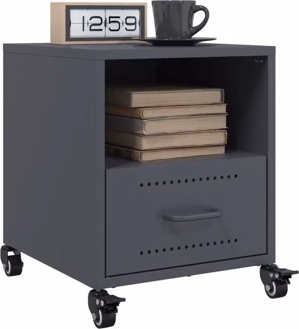 Berkfield Home Set of 2 Anthracite and Black Steel Bedside Cabinets, W/D/H: 36 x 39 x 43.5 cm – 1