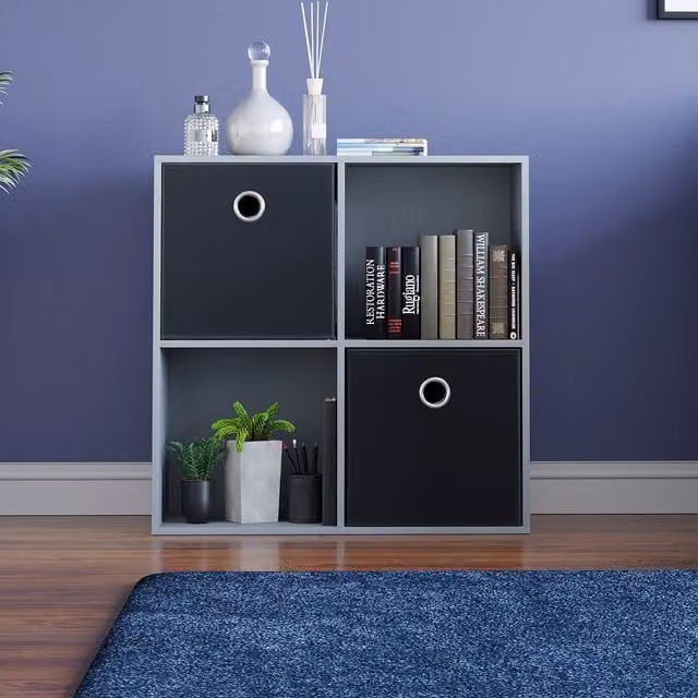 Vida Designs Durham 4 Cube Storage Unit in Grey with 2 Black Baskets