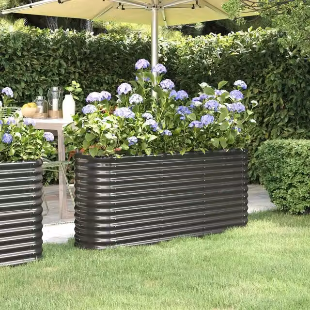 Berkfield Home Garden Powder-coated Steel Raised Bed in Anthracite Black, W/D/H: 152 x 40 x 68 cm
