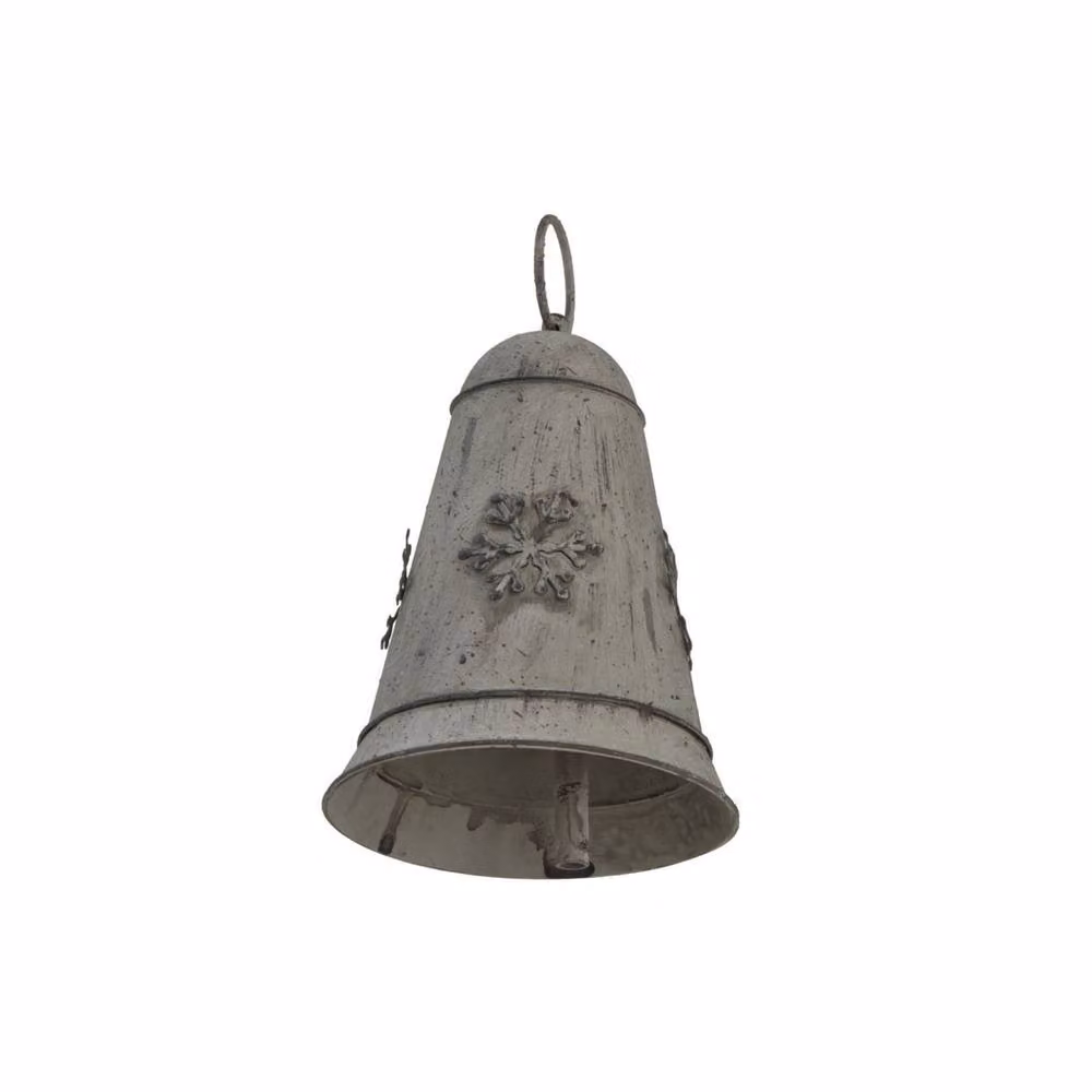 Lemon Pavilion Rustic Hanging Bell Bauble with Snowflake in White and Grey, W: 8 cm, D: 8 cm, H: 10 cm – 2