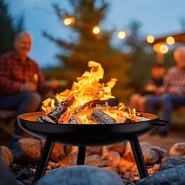 tectake Diablo Steel Fire Bowl with Poker in Black
