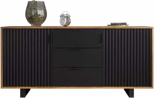 FORGEVIO Modern Black Wood Sideboard TV Unit with Media Compartments – 1