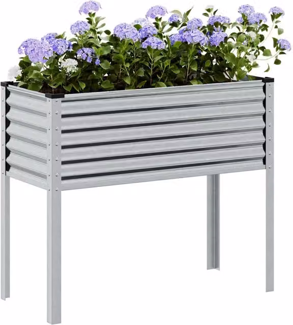 Berkfield Home Galvanised Steel Garden Planter Tub in Silver, W/D/H: 100 x 41 x 90 cm – 1