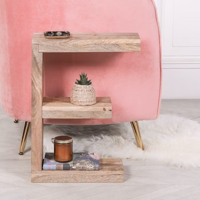 Glasstone Wooden E Shelf Side Occasional Table in Brown, W/D/H: 40 x 40 x 55 cm