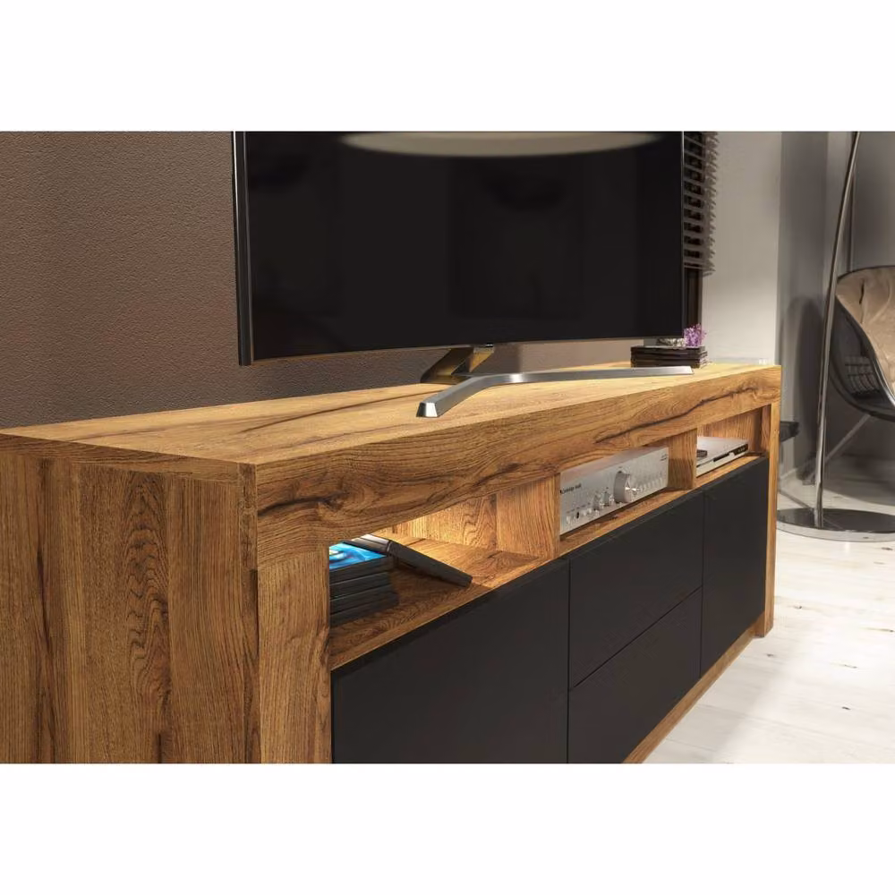 Mex Furniture LTD Shine TV Unit in Dark Oak and Black Matt with LED Lights, W: 160 cm, H: 60 cm, D: 35 cm – 3