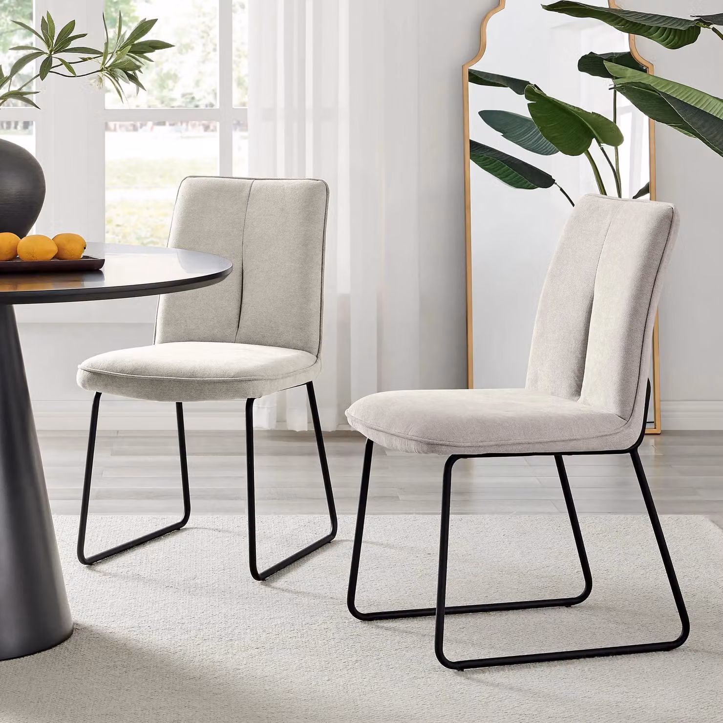 FurnitureboxUK Penrose Black Round Dining Table and 4 Halleyy Taupe Chairs Set – 4