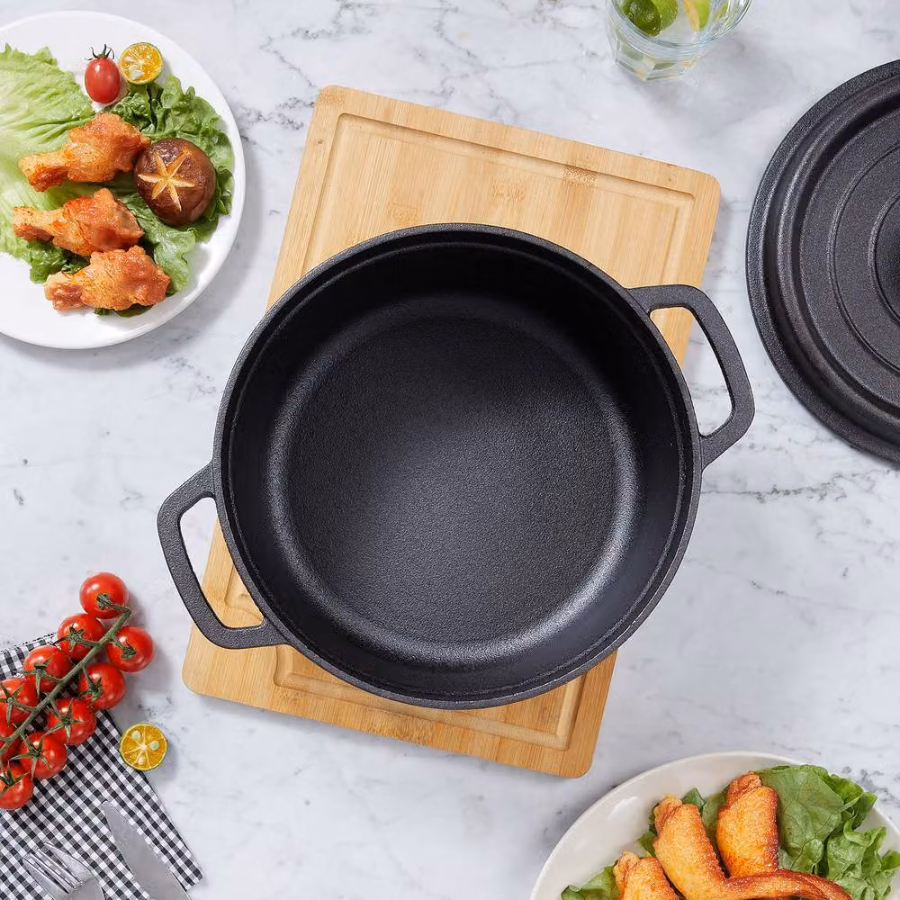 Living and Home Black Cast Iron 5L Dutch Oven Casserole Pot with Lid – 2