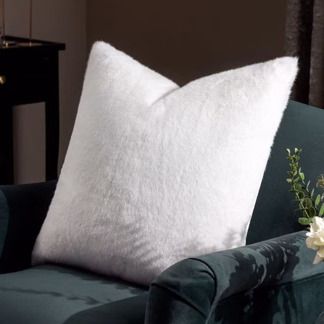 Paoletti Stanza White Faux Fur Square Cushion – 2
