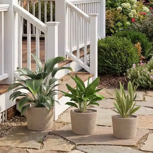 Outsunny Seagrass Plant Pots Set of 3 in Brown and Beige with Plastic Liners – 6