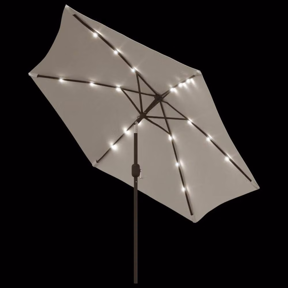 Berkfield Home LED Cantilever Umbrella in Sand White with Polyester Canopy, 3 m – 3