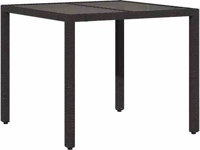 Berkfield Home Black Poly Rattan Garden Table with Glass Top, W/D/H: 90 x 90 x 75 cm