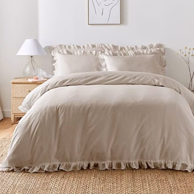 Appletree Cassia Frill Cotton Duvet Cover Bedding Set in Beige and Sand