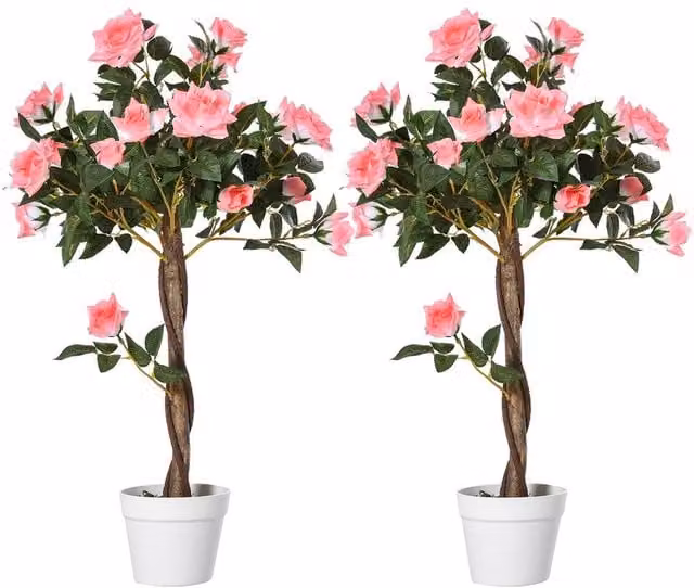 Nordara 2 Pack Pink Artificial Rose Trees with Pots, Height: 90 cm
