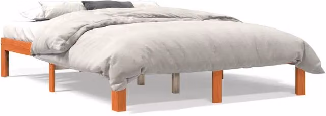 Berkfield Home Solid Wood Pine Double Bed Frame in Wax Brown, W/D/H: 135 x 190 cm